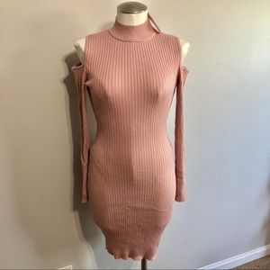 New long sleeve cut off shoulder dress